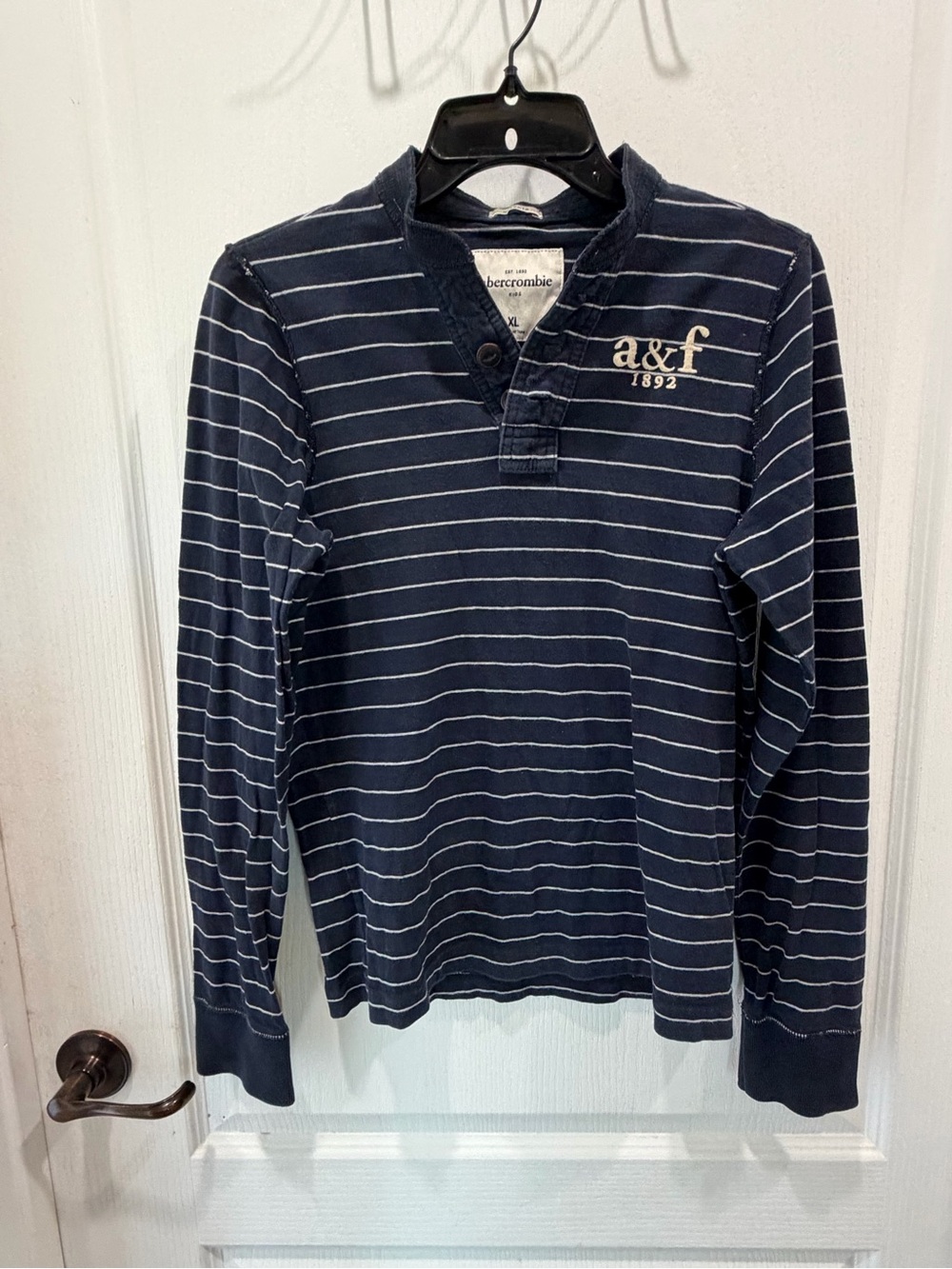 Abercrombie & Fitch Navy Striped Long-Sleeve Henley Top